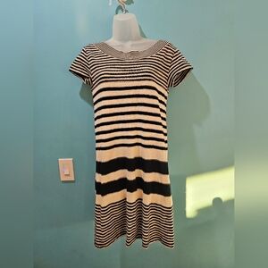 Maeve Black and Cream Striped Mini Dress